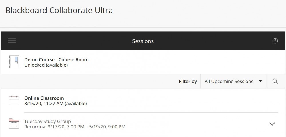 Picture of session list, launching session